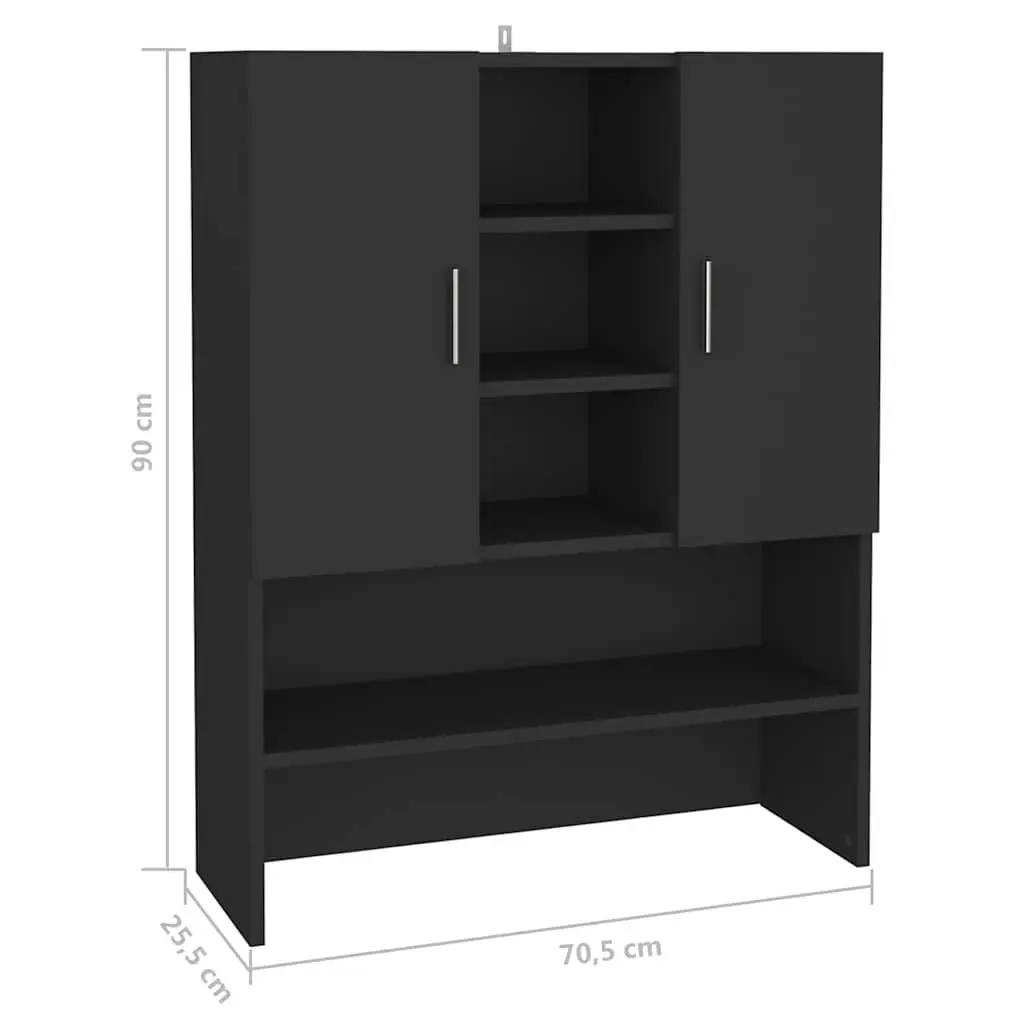 Washing Machine Cabinet Bathroom Storage Cupboard 70.5x25.5x90cm Black