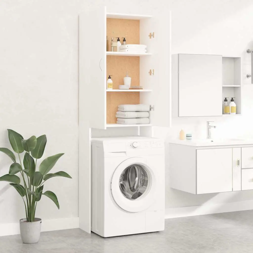 Tall Storage Cabinet for Laundry and Bathroom Organiser White 64x25.5x190 cm