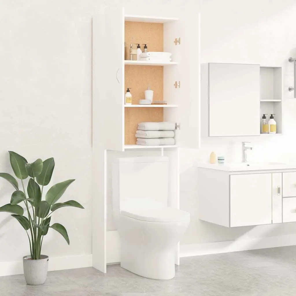 Tall Storage Cabinet for Laundry and Bathroom Organiser White 64x25.5x190 cm