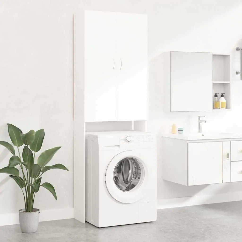 Tall Storage Cabinet for Laundry and Bathroom Organiser White 64x25.5x190 cm