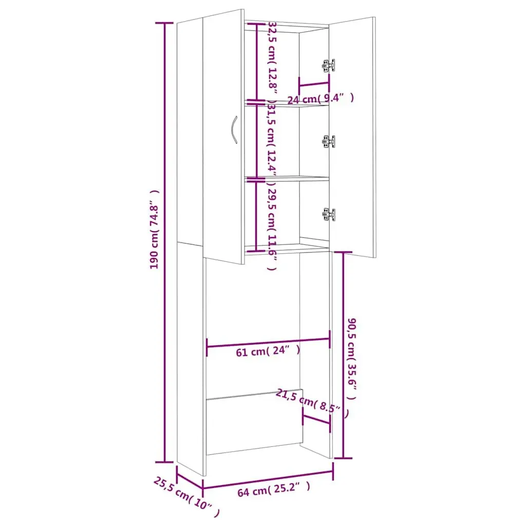 Tall Storage Cabinet for Laundry and Bathroom Organiser White 64x25.5x190 cm