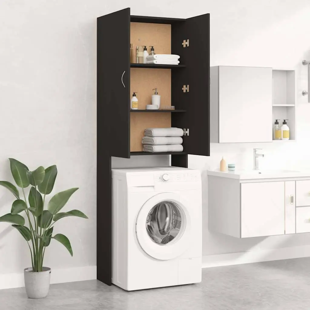 Washing Machine Cabinet Black Storage Unit Bathroom Laundry Organiser