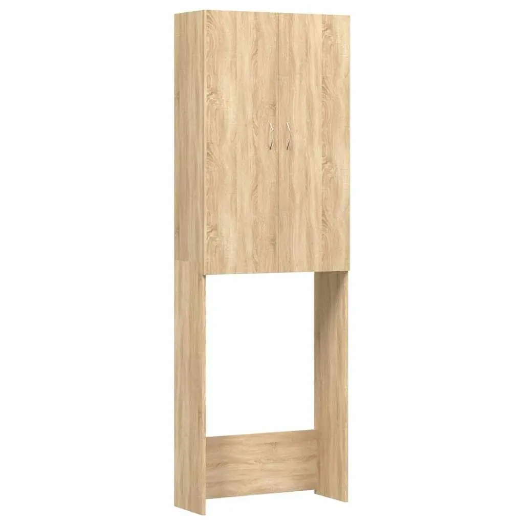 Washing Machine Cabinet Storage Bathroom Cupboard 2 Doors Sonoma Oak 64 x 25.5 x 190 cm