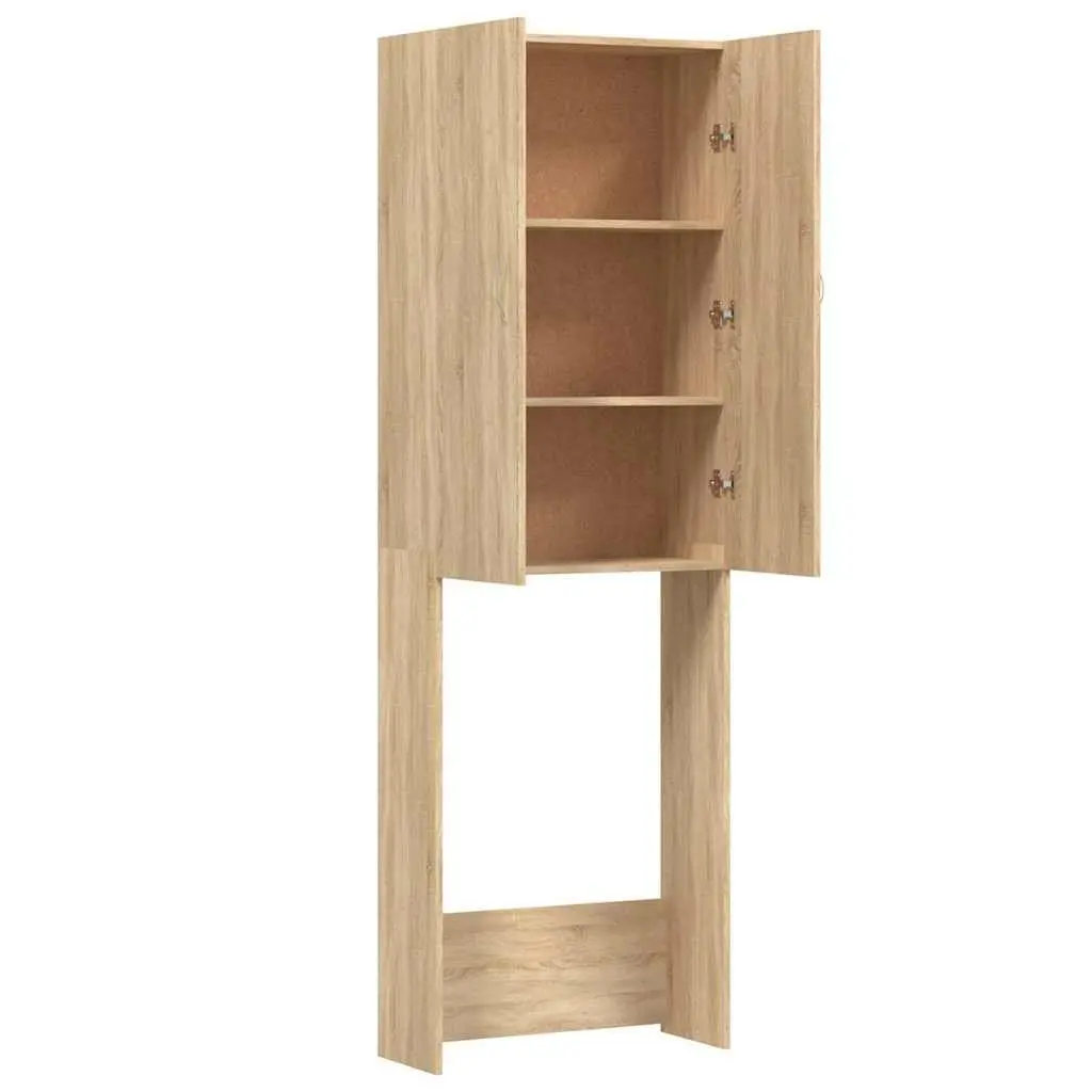 Washing Machine Cabinet Storage Bathroom Cupboard 2 Doors Sonoma Oak 64 x 25.5 x 190 cm