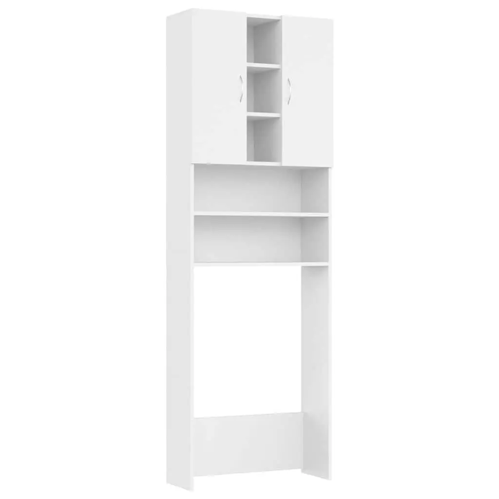 White Washing Machine Cabinet Bathroom Storage Cupboard 2 Doors 9 Compartments