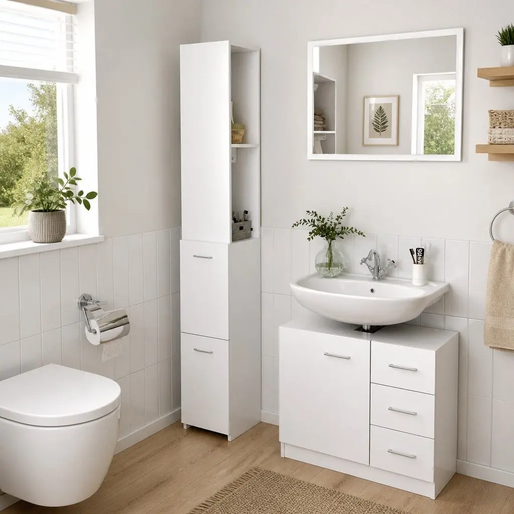 Bathroom Cabinet Storage Cupboard Tall Organiser 25 x 26.5 x 170 cm White Engineered Wood