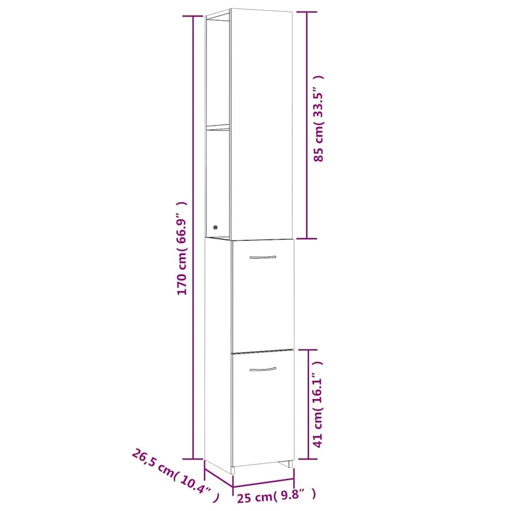 Bathroom Cabinet Storage Cupboard Tall Organiser 25 x 26.5 x 170 cm White Engineered Wood