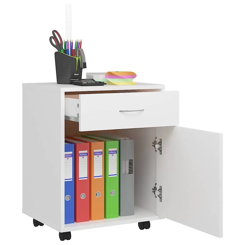 Mobile Storage Cabinet White with 1 Door and 1 Drawer for Organized Storage