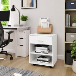 Versatile Mobile Storage Cabinet in White Engineered Wood with Locking Features