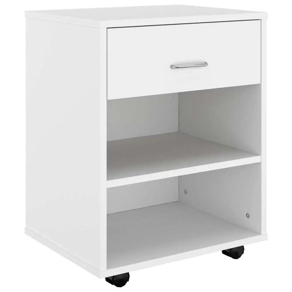 Rolling Storage Cabinet Mobile Printer Desk Organizer 46W x 36D x 59H cm White Engineered Wood