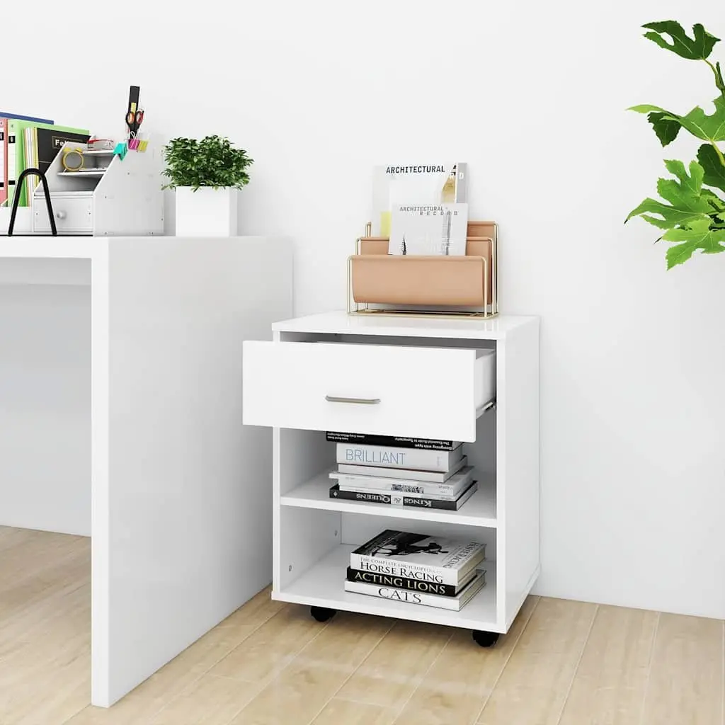 Rolling Storage Cabinet Mobile Printer Desk Organizer 46W x 36D x 59H cm White Engineered Wood