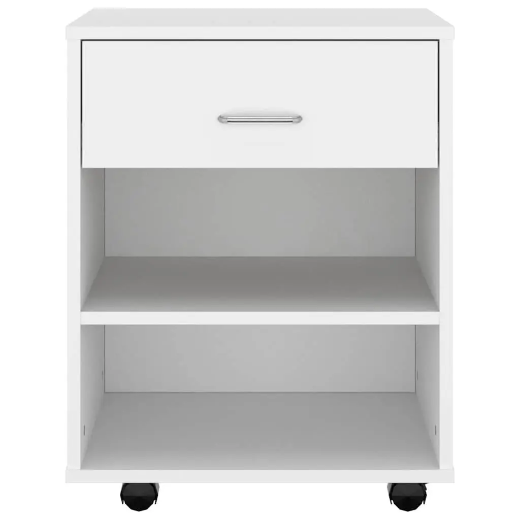 Rolling Storage Cabinet Mobile Printer Desk Organizer 46W x 36D x 59H cm White Engineered Wood