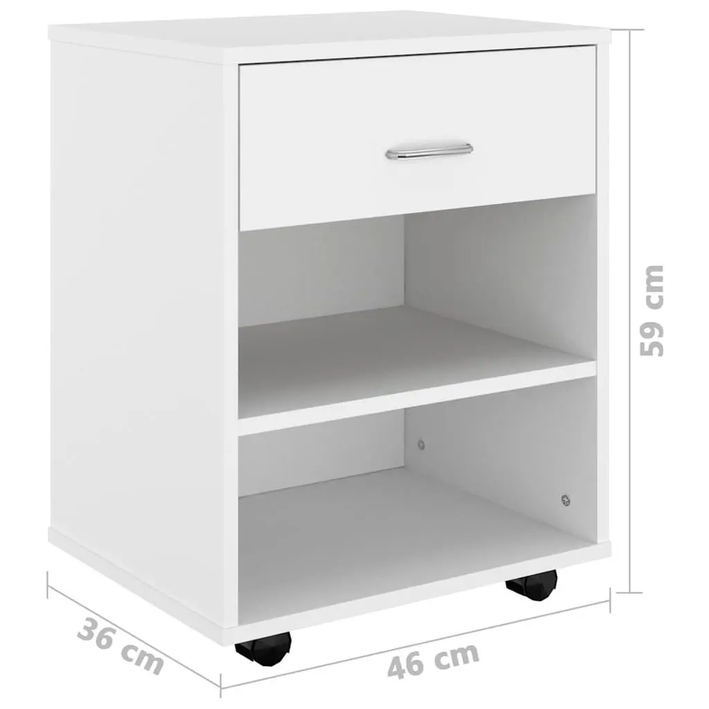 Rolling Storage Cabinet Mobile Printer Desk Organizer 46W x 36D x 59H cm White Engineered Wood