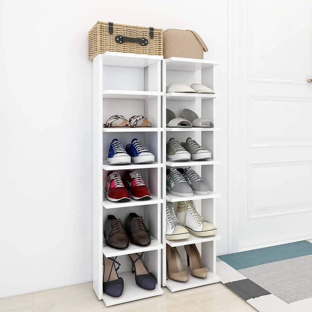 Shoe Cabinet Storage Organiser 27.5x27x102cm White 6 Shelves Narrow Corner