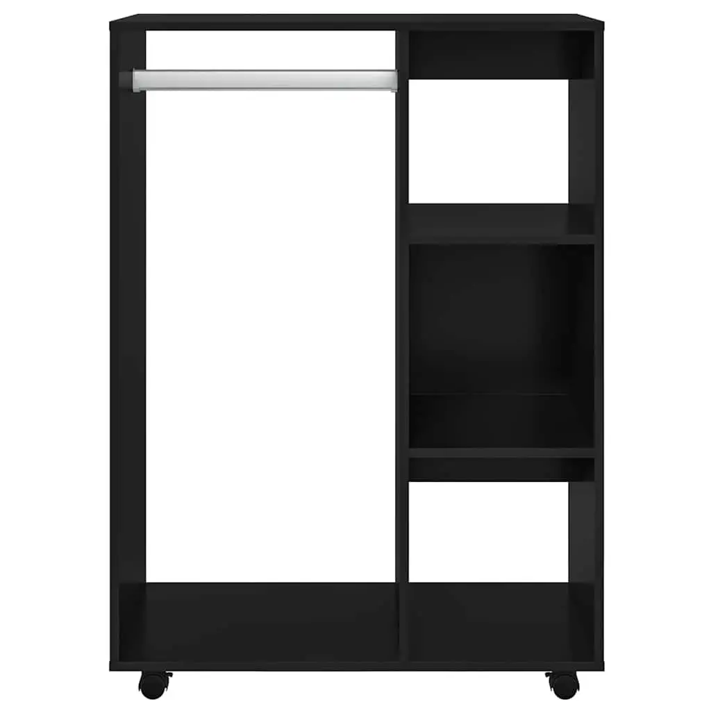 Wardrobe Cabinet Black Engineered Wood Storage Cupboard Open Compartment 3 Tier Shelves