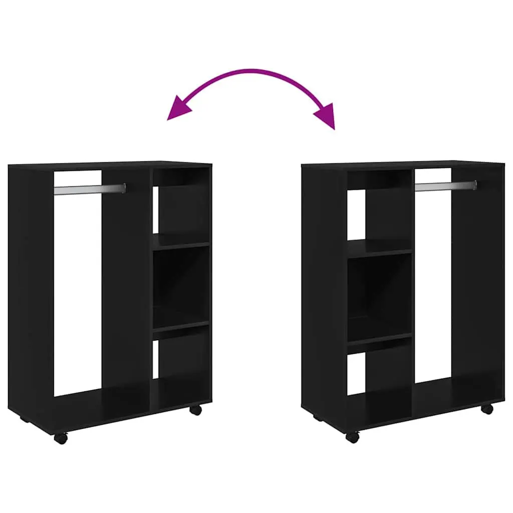 Wardrobe Cabinet Black Engineered Wood Storage Cupboard Open Compartment 3 Tier Shelves