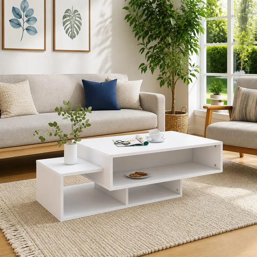 Coffee Table Storage Compartments Living Room 105 x 55 x 32 cm White