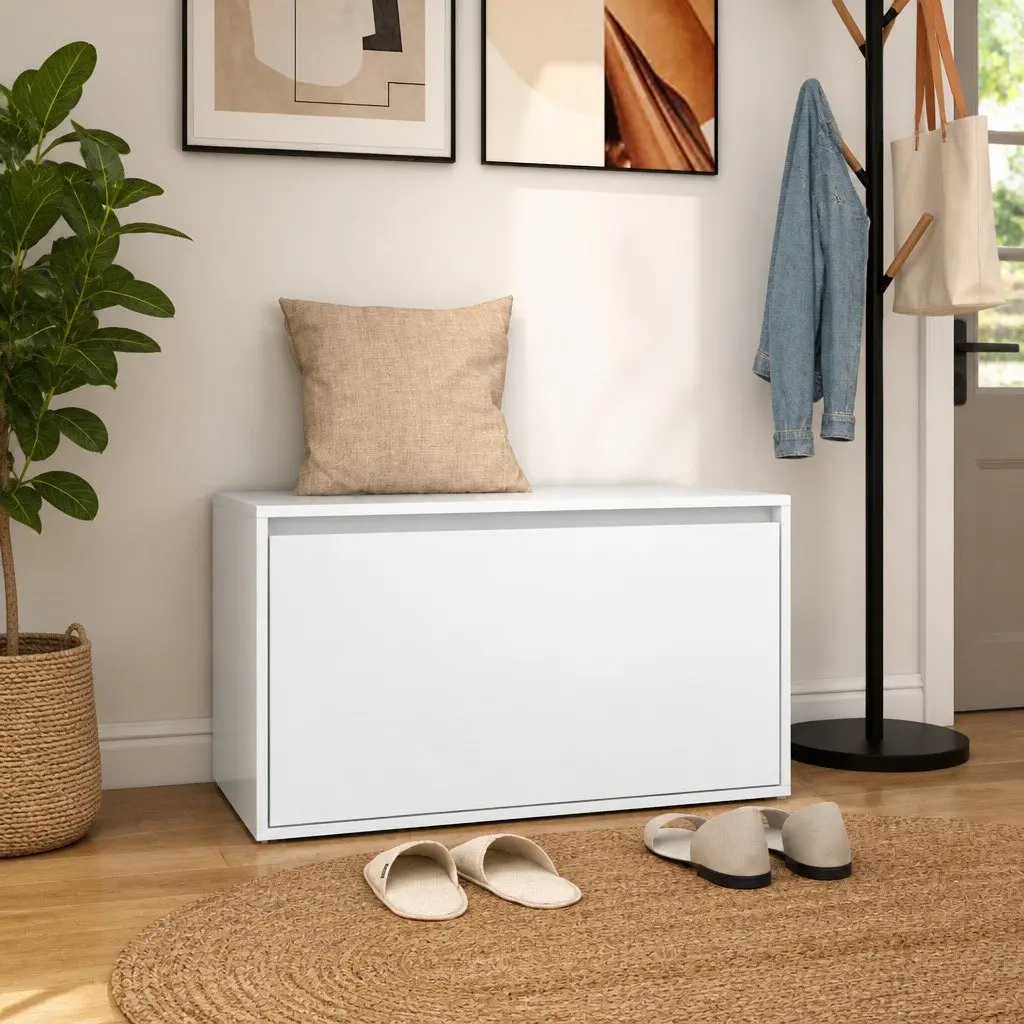 Hall Storage Bench Entryway Furniture White Engineered Wood 80 x 40 x 45 cm