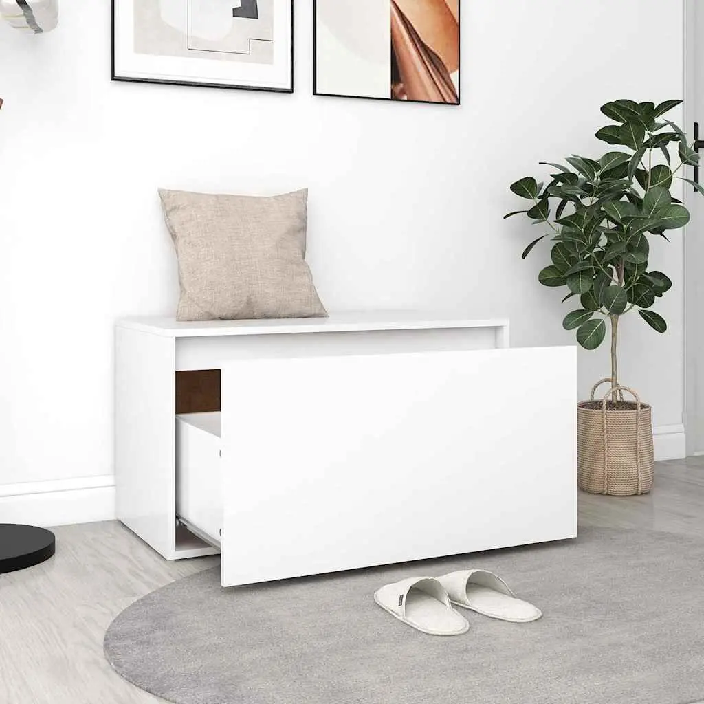Hall Storage Bench Entryway Furniture White Engineered Wood 80 x 40 x 45 cm