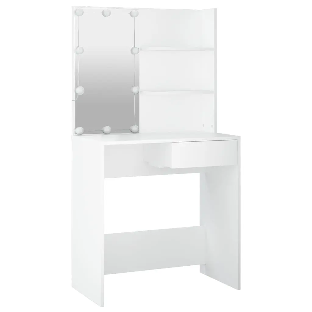 Dressing Table with LED Mirror White Bedroom Vanity Unit Storage Drawer Shelves