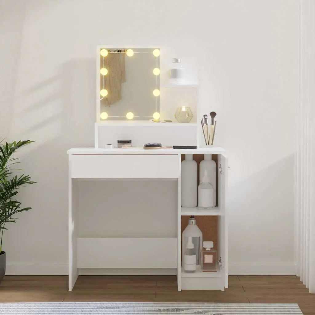 Dressing Table LED Mirror Makeup Vanity Desk 86.5 x 35 x 136 cm White