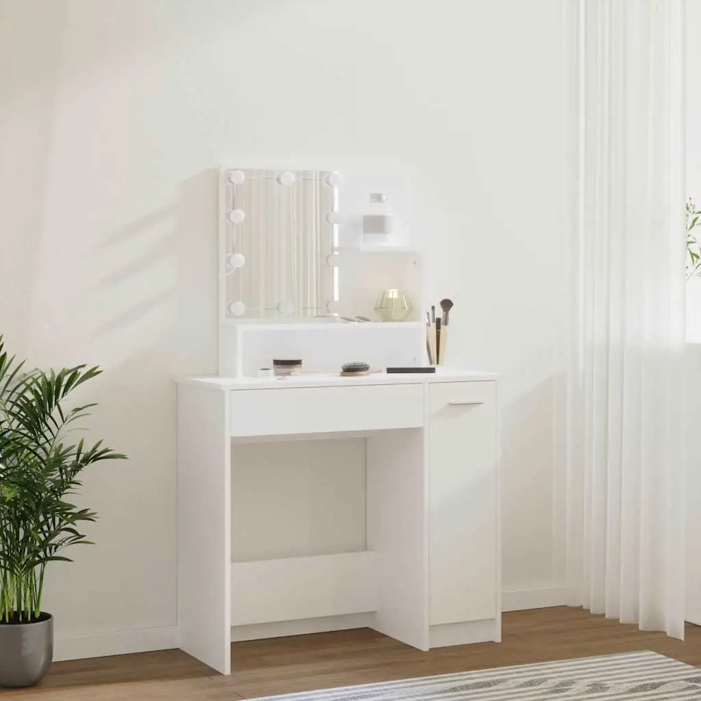 Dressing Table LED Mirror Makeup Vanity Desk 86.5 x 35 x 136 cm White