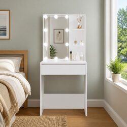 Practical White Dressing Table with Built-in LED Lights
