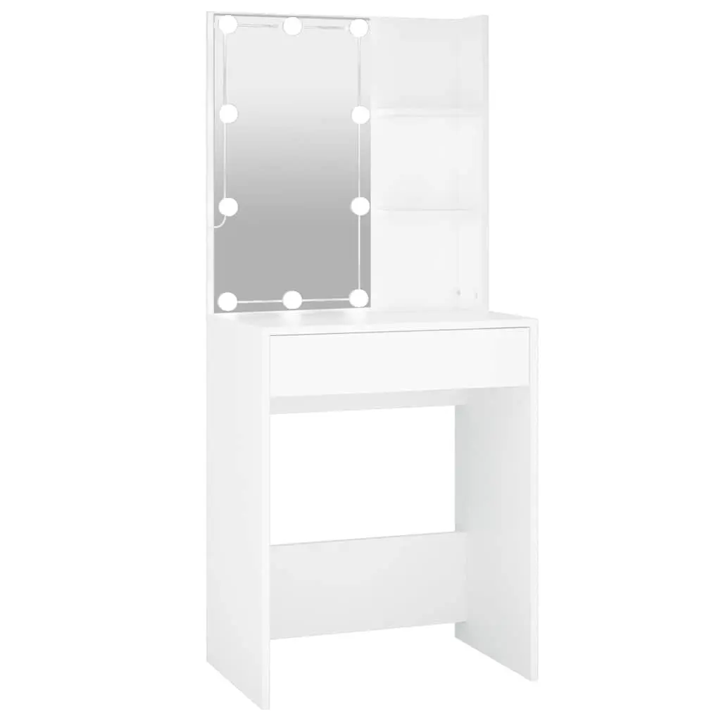 White Dressing Table with LED Mirror Lights Makeup Vanity Desk Bedroom Storage