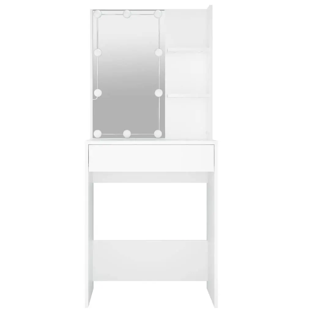 White Dressing Table with LED Mirror Lights Makeup Vanity Desk Bedroom Storage
