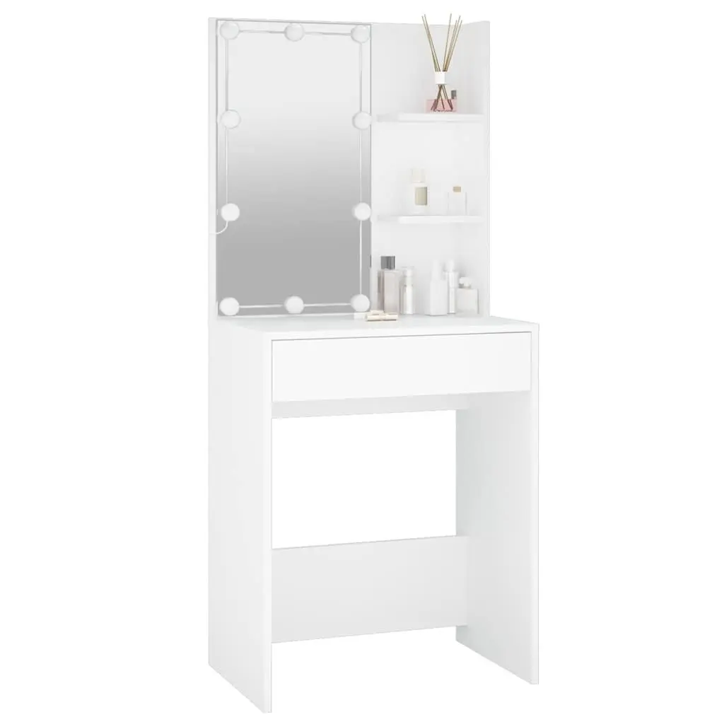 White Dressing Table with LED Mirror Lights Makeup Vanity Desk Bedroom Storage