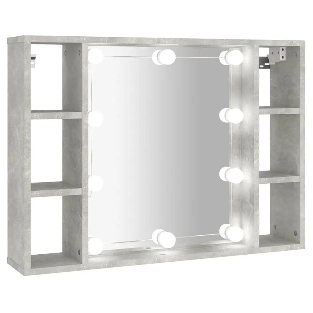 Mirror Cabinet with LED Lights Wall-Mounted Bathroom Storage Grey 76x15x55cm