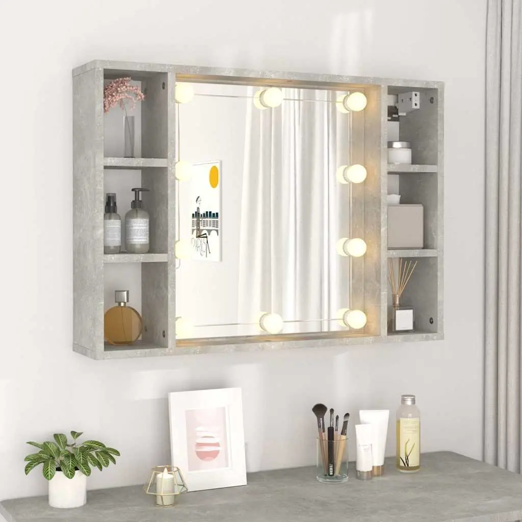 Mirror Cabinet with LED Lights Wall-Mounted Bathroom Storage Grey 76x15x55cm