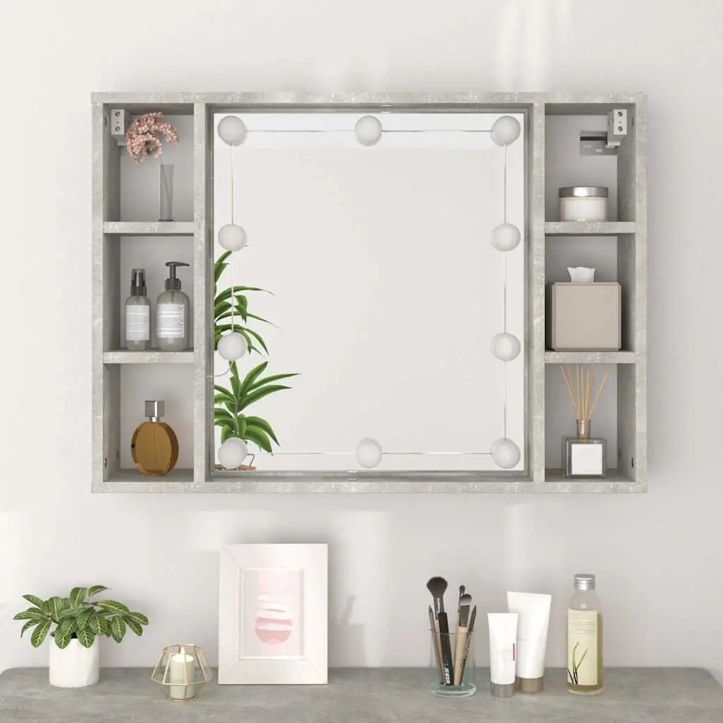 Mirror Cabinet with LED Lights Wall-Mounted Bathroom Storage Grey 76x15x55cm