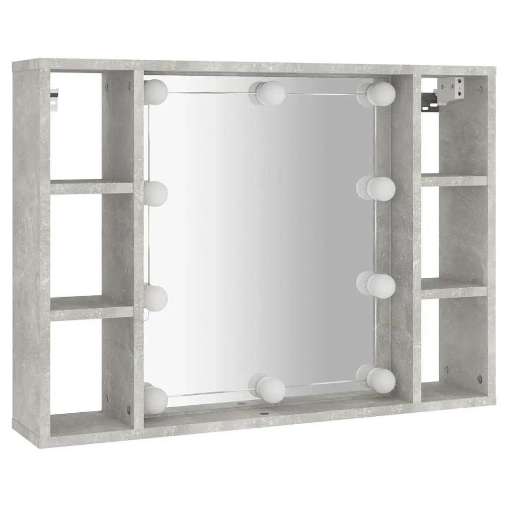 Mirror Cabinet with LED Lights Wall-Mounted Bathroom Storage Grey 76x15x55cm