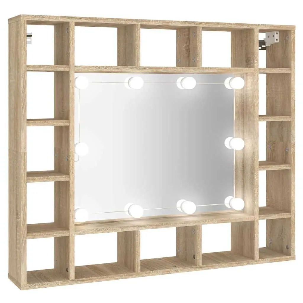 Bathroom Cabinet Mirror with LED Lights Wall-Mounted Storage Unit 91x15x76.5cm Brown