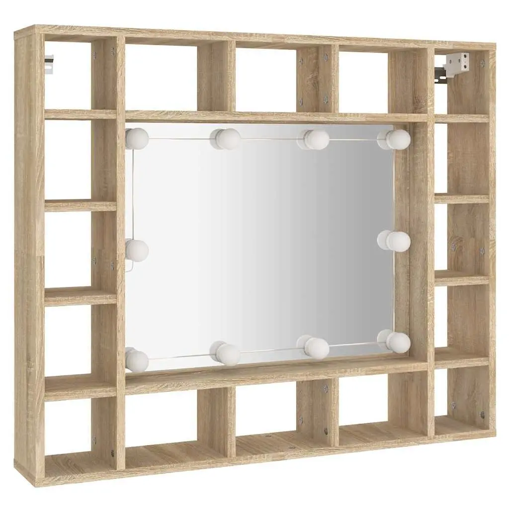 Bathroom Cabinet Mirror with LED Lights Wall-Mounted Storage Unit 91x15x76.5cm Brown