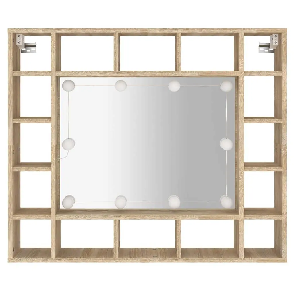 Bathroom Cabinet Mirror with LED Lights Wall-Mounted Storage Unit 91x15x76.5cm Brown