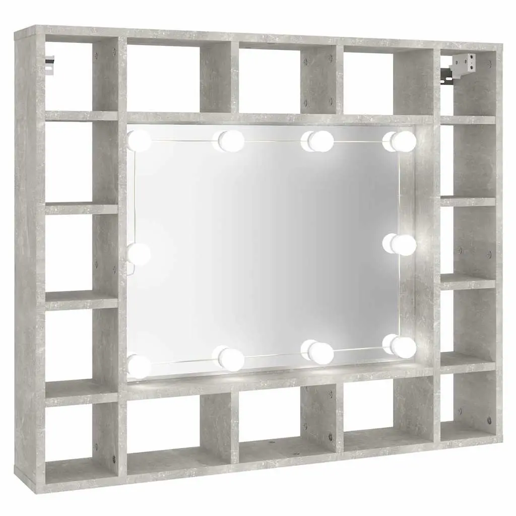 Mirror Cabinet Bathroom Storage Wall-Mounted LED Lights Grey 91x15x76.5 cm