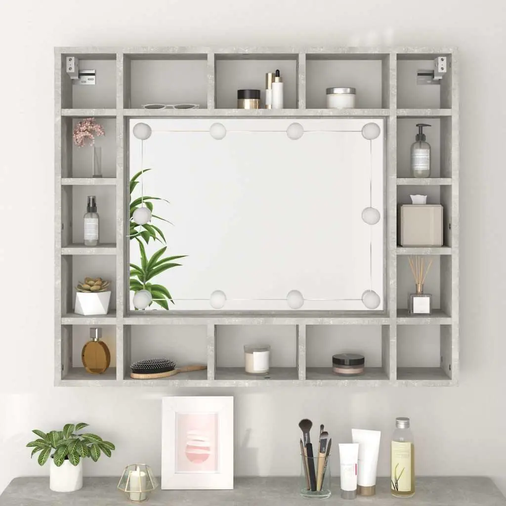 Mirror Cabinet Bathroom Storage Wall-Mounted LED Lights Grey 91x15x76.5 cm
