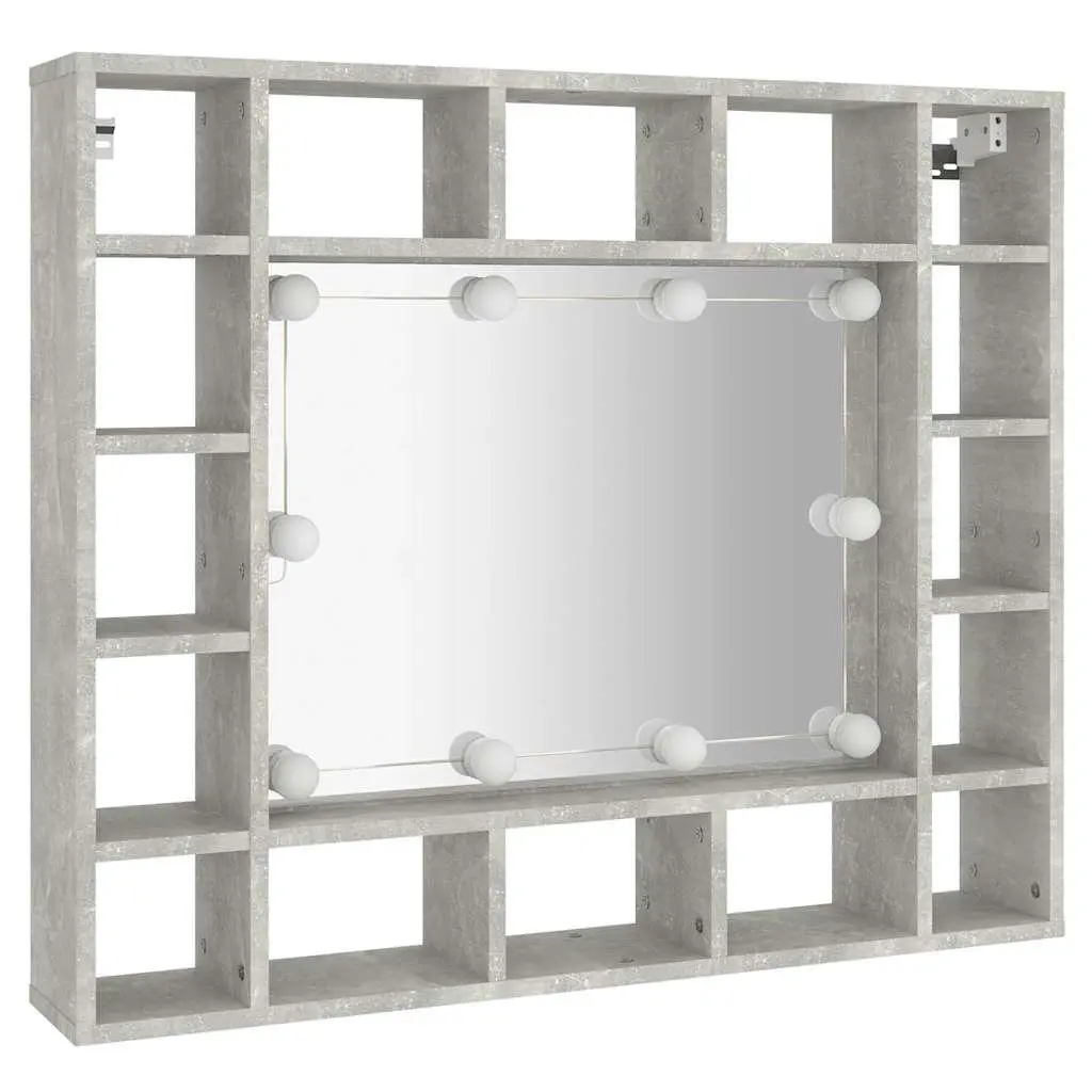 Mirror Cabinet Bathroom Storage Wall-Mounted LED Lights Grey 91x15x76.5 cm