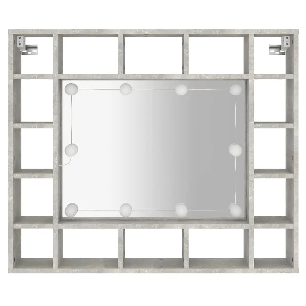Mirror Cabinet Bathroom Storage Wall-Mounted LED Lights Grey 91x15x76.5 cm