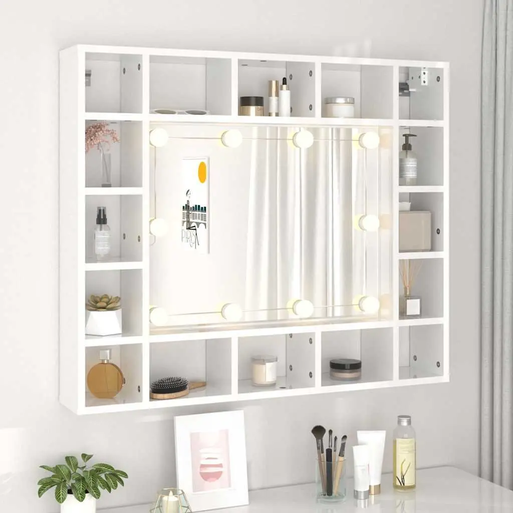 Bathroom Cabinet LED Mirror Storage Wall-Mounted 91x15x76.5cm White