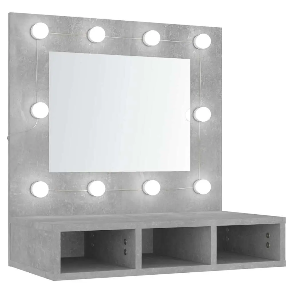Bathroom Cabinet Mirror Unit LED Grey Wall Mounted Storage Shelves 60x31.5x62 cm