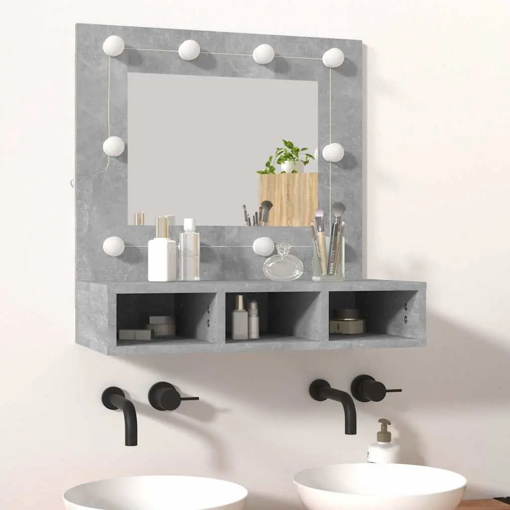 Bathroom Cabinet Mirror Unit LED Grey Wall Mounted Storage Shelves 60x31.5x62 cm