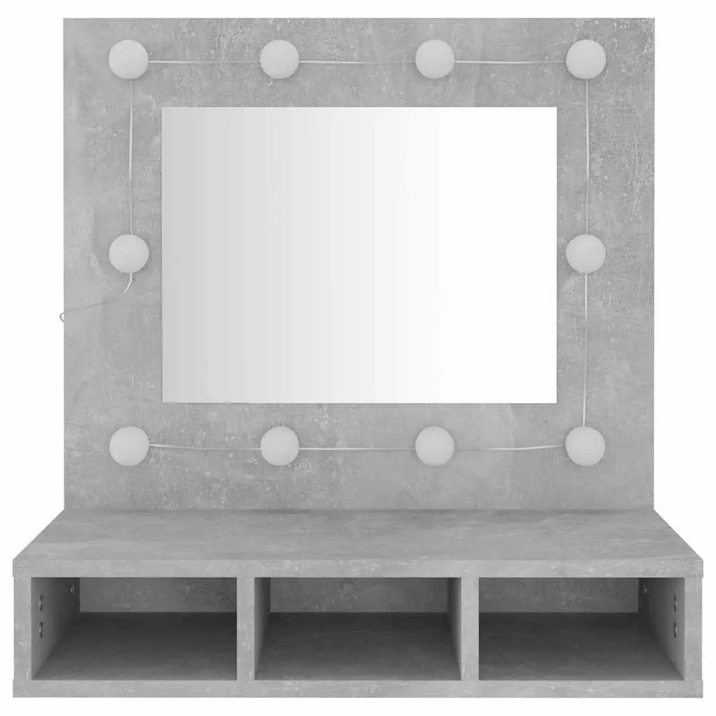 Bathroom Cabinet Mirror Unit LED Grey Wall Mounted Storage Shelves 60x31.5x62 cm