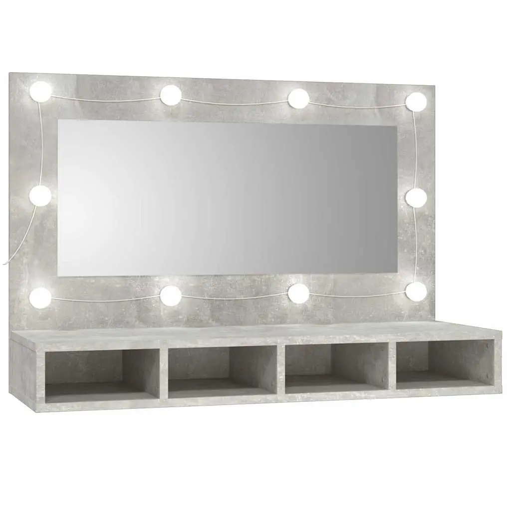 Bathroom Cabinet LED Mirror Storage 90x31.5x62 cm Concrete Grey
