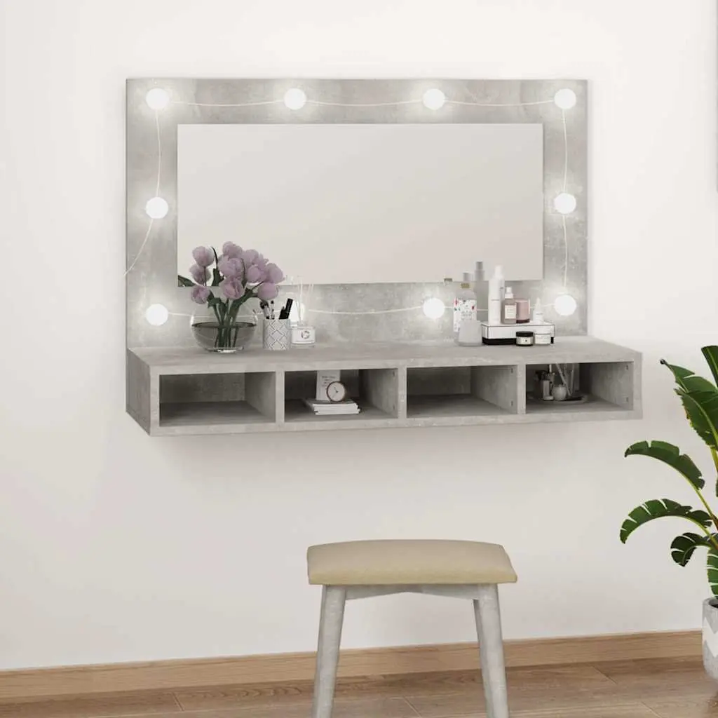 Bathroom Cabinet LED Mirror Storage 90x31.5x62 cm Concrete Grey