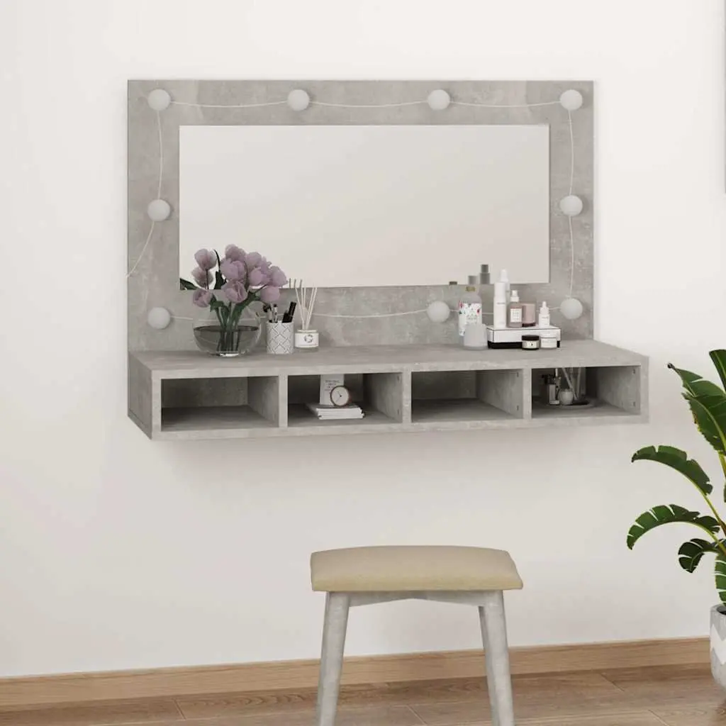 Bathroom Cabinet LED Mirror Storage 90x31.5x62 cm Concrete Grey