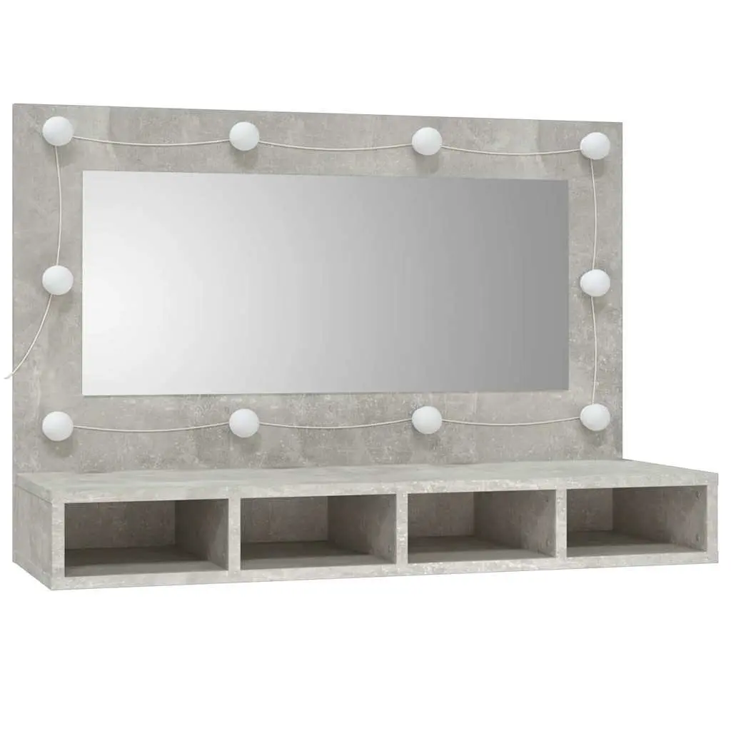 Bathroom Cabinet LED Mirror Storage 90x31.5x62 cm Concrete Grey