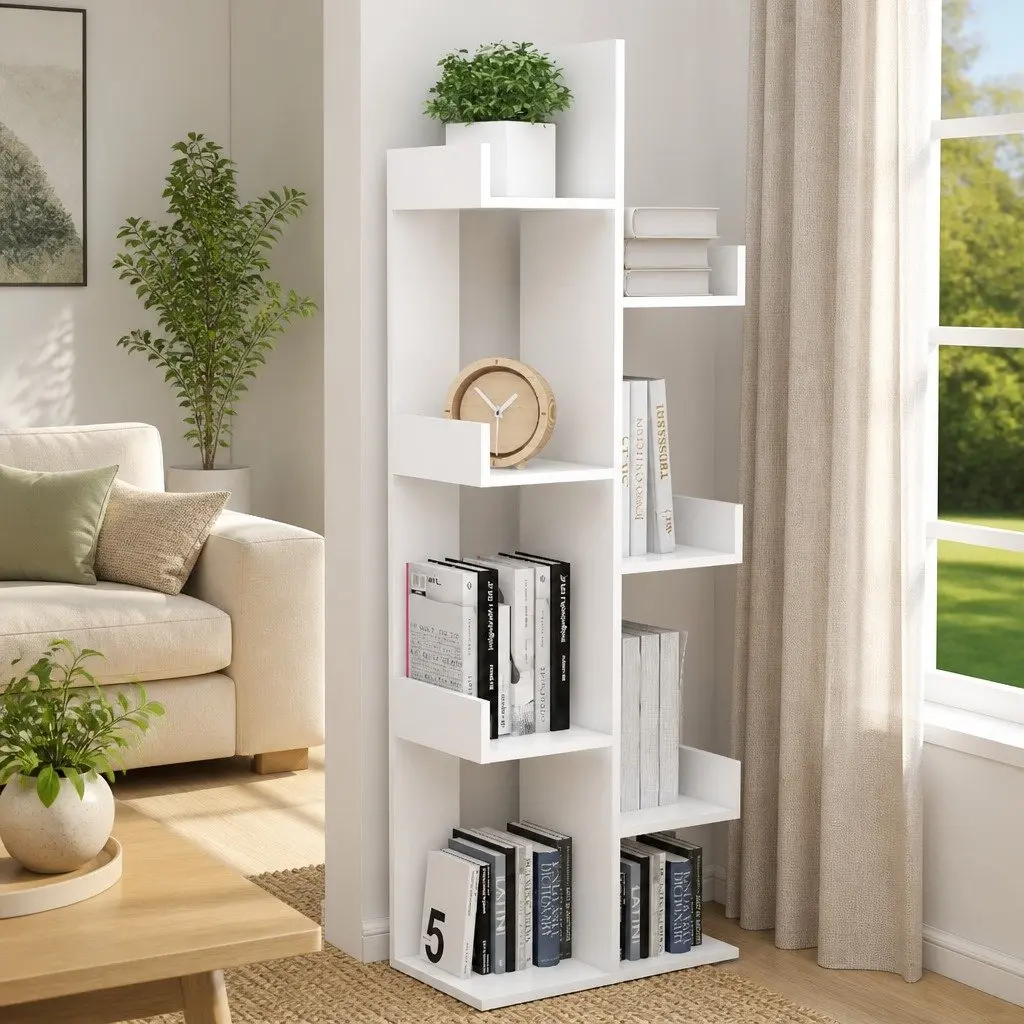Book Cabinet Storage Bookshelf 8 Compartment White 48 x 25.5 x 140 cm